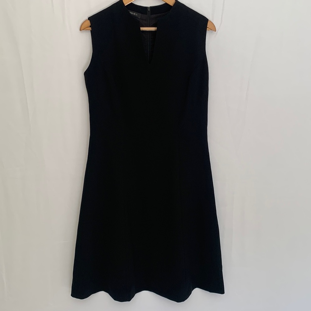 Lafayette 148 Split Neck Sleeveless Fit & Flare Black Dress Minimalist Size 8
